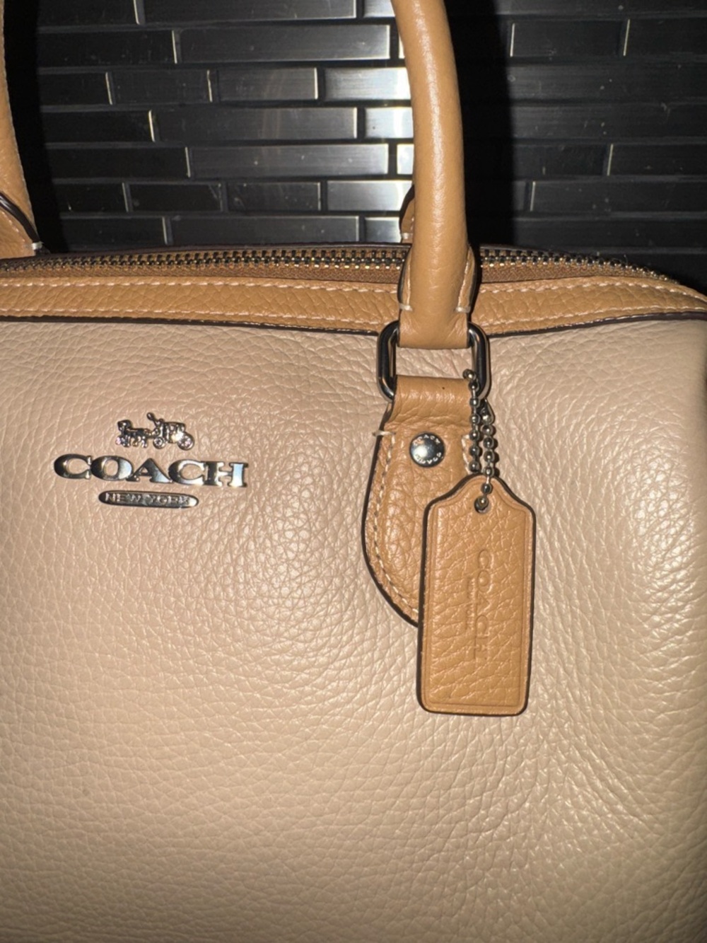 Coach Beige and Tan Leather Satchel with Crossbody Strap - Picture 2 of 10